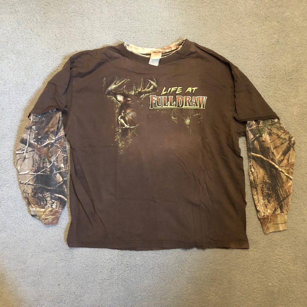 Vtg Distressed Real Tree Mens XL Brown‎ Camo Layered Long Sleeve Hunting Shirt